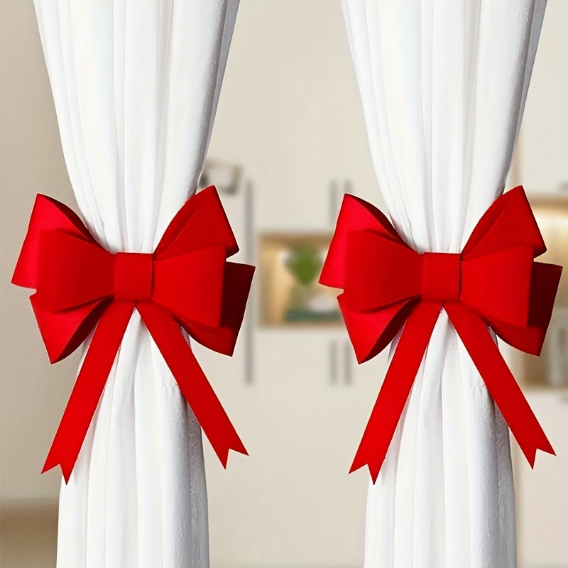 4pcs Elegant Red Bow Curtain Tiebacks - Perfect for Christmas and New Year Decorations, Ideal Gift for Holiday Celebrations, Festive Bow Design, Polyester Material, Festive Window Treatment|Elegant Bow Design|Polyester Bow Ti