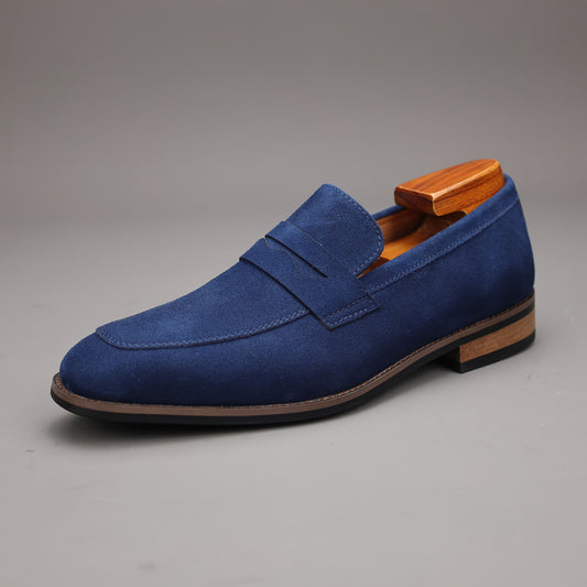 Men's Top Grain Suede Penny Loafers with Non-Slip Rubber Sole