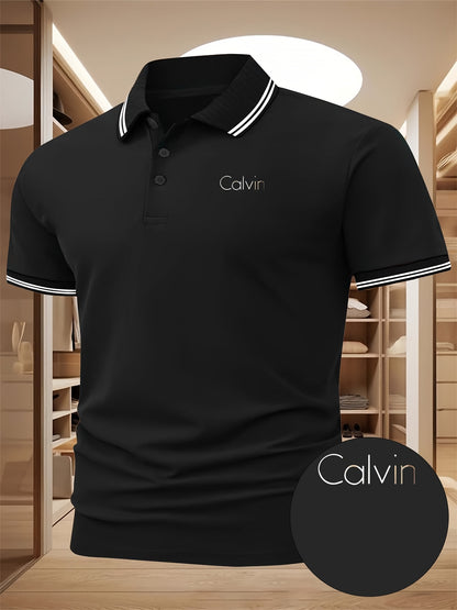 Men'S Polo Shirt with Golf Graphics, Featuring a Comfortable And Stylish Design for Summer. This Short-Sleeve Polo Is Perfect for Casual Wear, Available in Dark Blue And Black, with Printed Letters - ayq