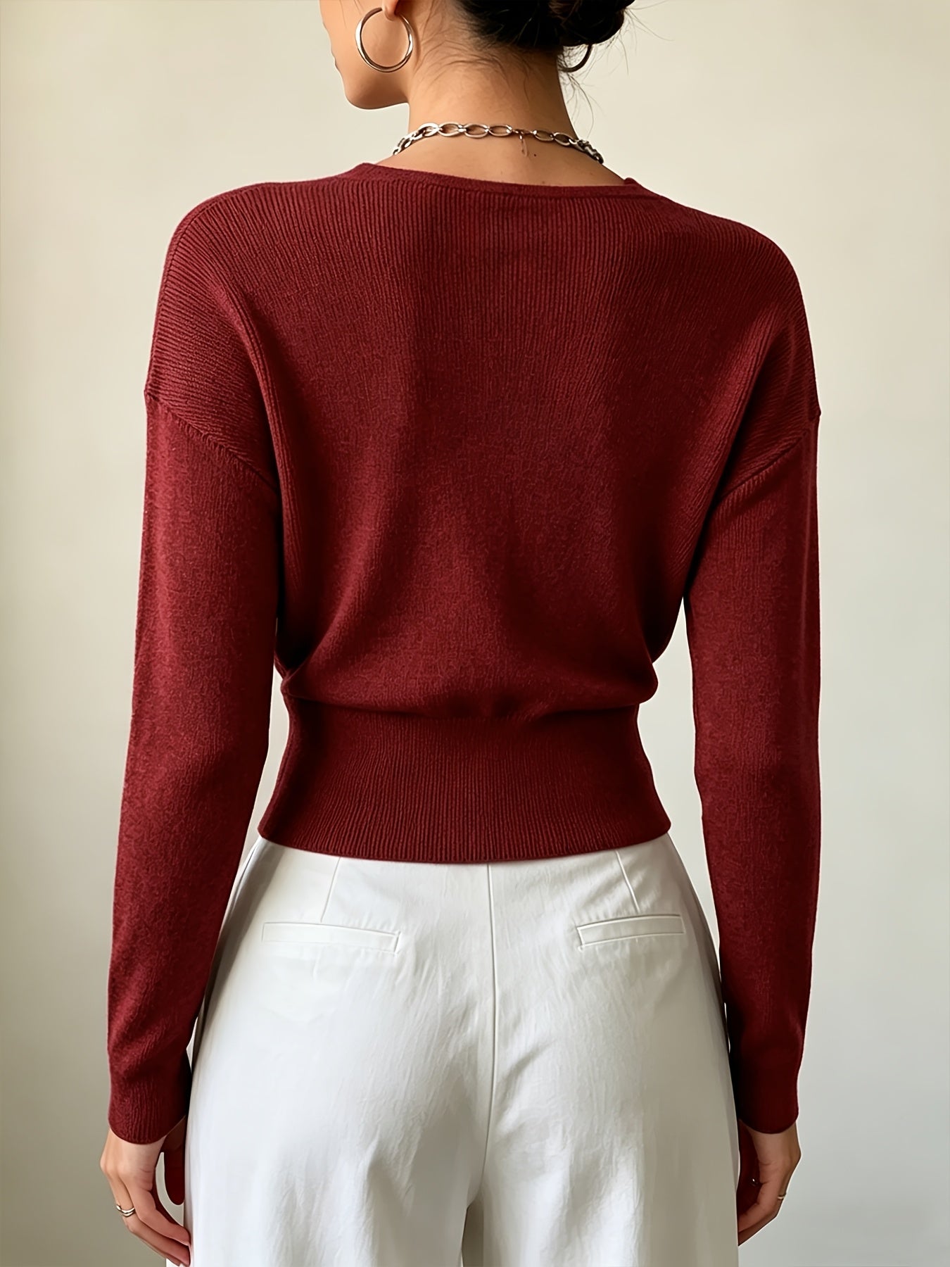 Women's Elegant Cross-Collar V-Neck Pullover Knitwear for Fall/Winter