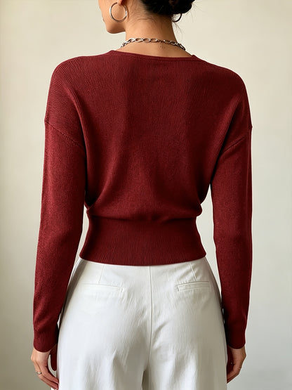 Women's Elegant Cross-Collar V-Neck Pullover Knitwear for Fall/Winter