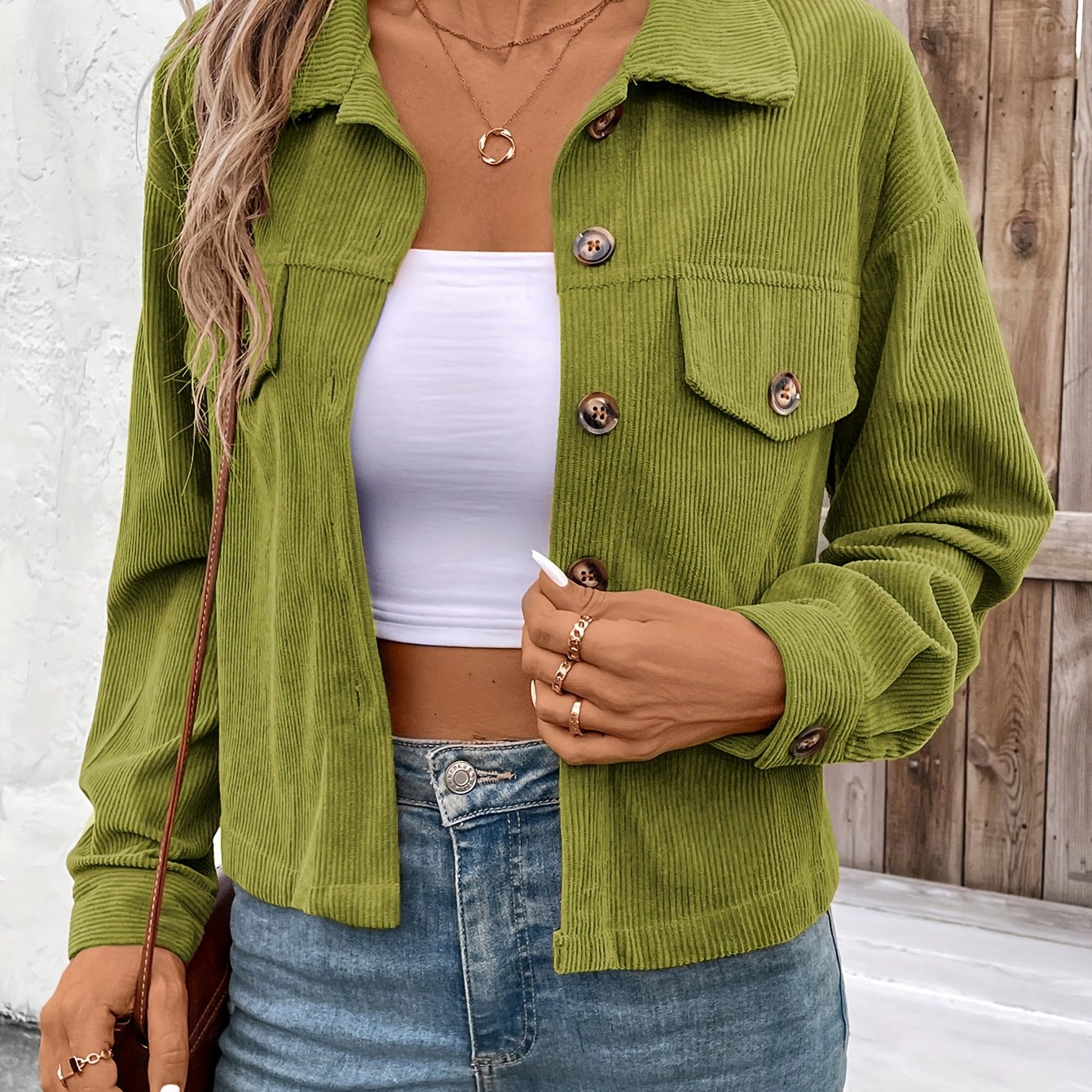 Women'S Elegant Pink Button-Up Jacket with Flap Pockets - Casual Fall Outerwear, Long Sleeve, Button Detail, Polyester Blend, Machine Washable, Casual Outerwear | Buttonup Jacket | Polyester Blend Jacket