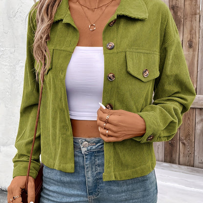 Women'S Elegant Pink Button-Up Jacket with Flap Pockets - Casual Fall Outerwear, Long Sleeve, Button Detail, Polyester Blend, Machine Washable, Casual Outerwear | Buttonup Jacket | Polyester Blend Jacket