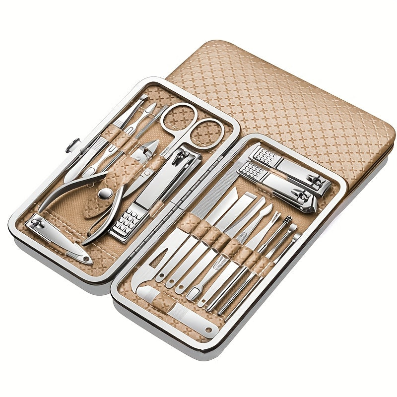 Golden 19-Piece Manicure & Pedicure Tool Set with Storage Box