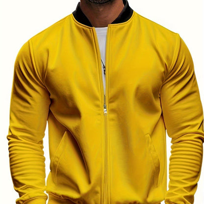 Men's Lightweight Stand Collar Jacket - Olive Green Softshell Zipper Jacket with Pockets, Regular Fit for Spring/Fall Hiking & Casual Outdoor Wear, Hiking Accessories