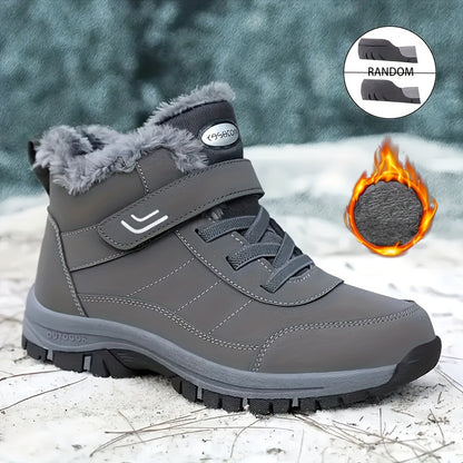 's & 's Winter Warm Ankle Boots with Lace-Up & Buckle Closure, Traction Tread Sole, Round Toe -like Upper - All-Terrain Ice/Snow Boots for, Outdoor, Daily Cold Weather (Unisex, Dark Grey/Brown)