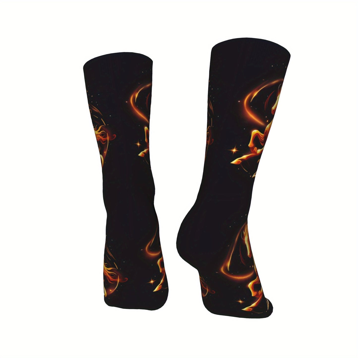 1pc Designed Socks sporty styles 2026 Year of the Horse Creative mid-calf socks geometric designs 3D digital print socks, cute socks for teens and adults ideal for daily wear, perfect for gift giving!