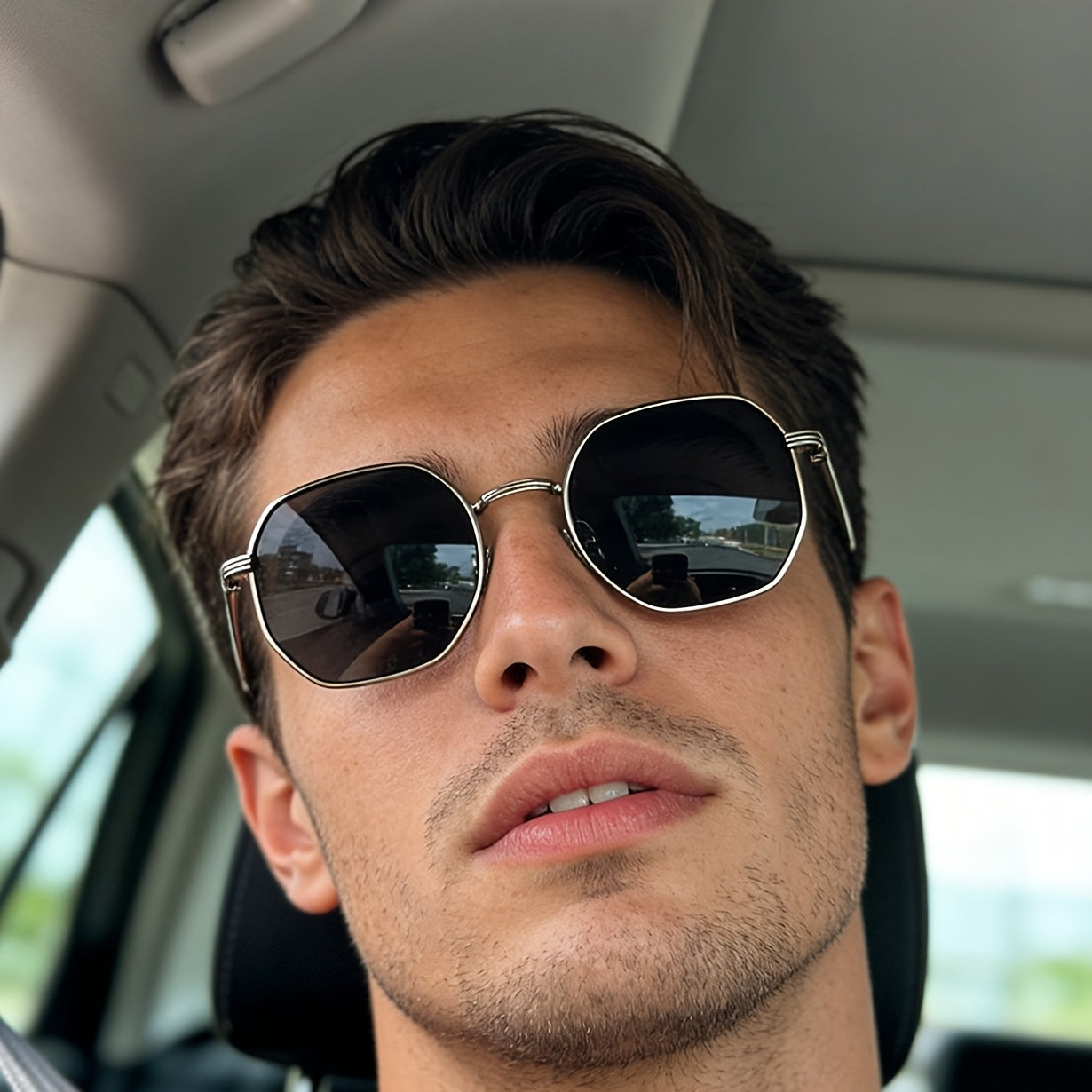 Unisex Polygonal Frame Sunglasses with UV400 Protection