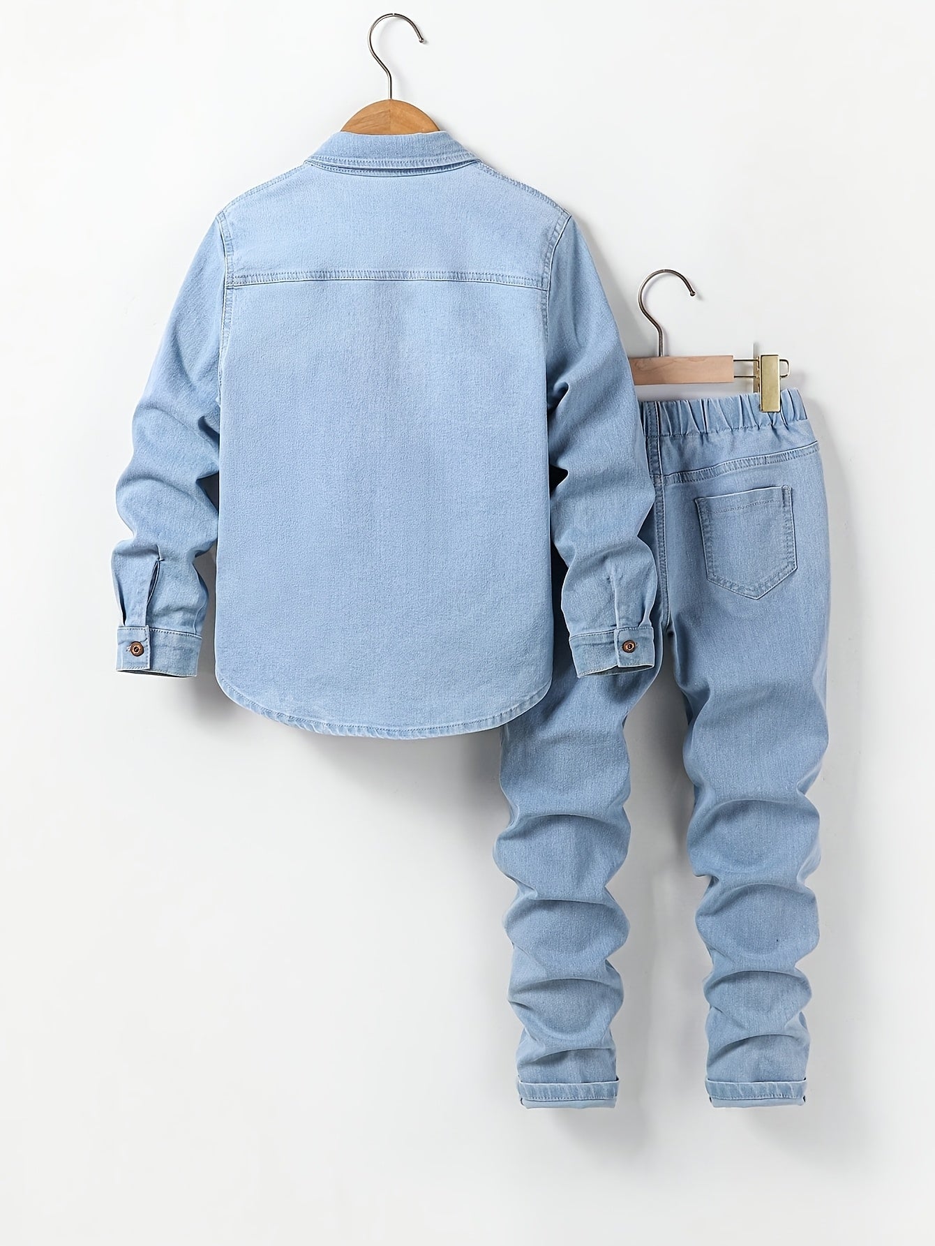 Light Blue Casual Trousers Set for Teen Boys with Elastic Waistband