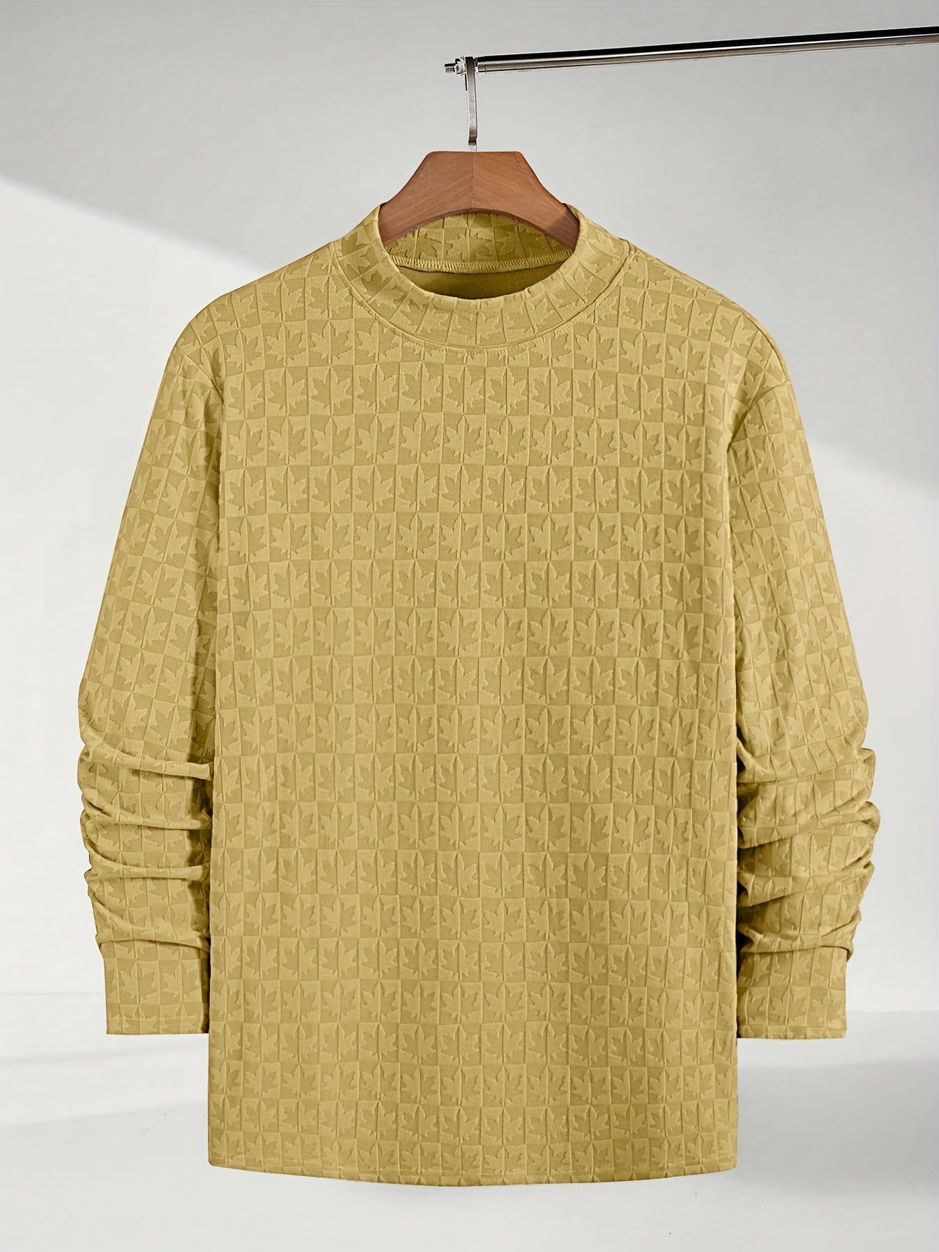 Men'S Long-Sleeve T-Shirt with a Half-High Collar, Casual Jacquard Base Layer for Outerwear, Stylish And High-Quality Top for Autumn And Winter