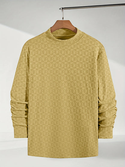 Men'S Long-Sleeve T-Shirt with a Half-High Collar, Casual Jacquard Base Layer for Outerwear, Stylish And High-Quality Top for Autumn And Winter