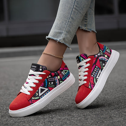 Women's Casual Skate Shoes Geometric Pattern Random Print Versatile, Lightweight Anti-Slip Outdoor Sports Daily Wear Walking Sneakers