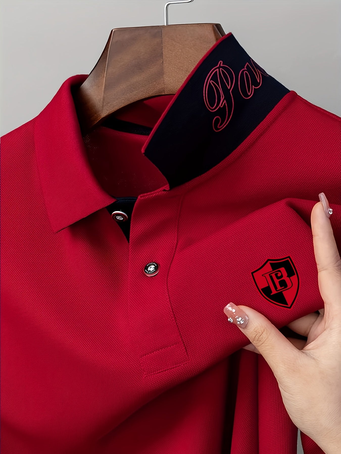 Men'S Fashion Short-Sleeve POLO Shirt | Contrast Rib-Knit Collar with 3D High-Frequency Print | Casual Style, Regular Fit, Summer Season - ayq