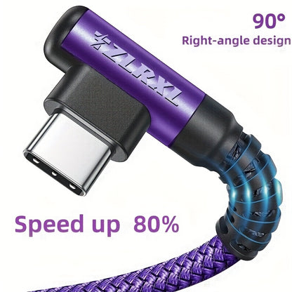 Fast Charging with C-Type Charging Cable, Right-Angle USB-C to USB-C Cable Braided USB-C Charger, Suitable for Huawei, Xiaomi, Redmi, Oppo Oneplus And More Smartphones - ayq