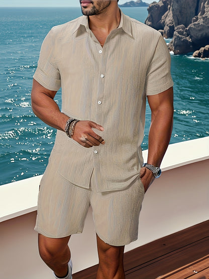 Men's Casual Short-Sleeve Shirt and Shorts Summer Set