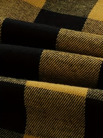 Plaid Shirt Coat For Men Long Sleeve Casual Regular Fit Button Up Hooded Shirts Jacket