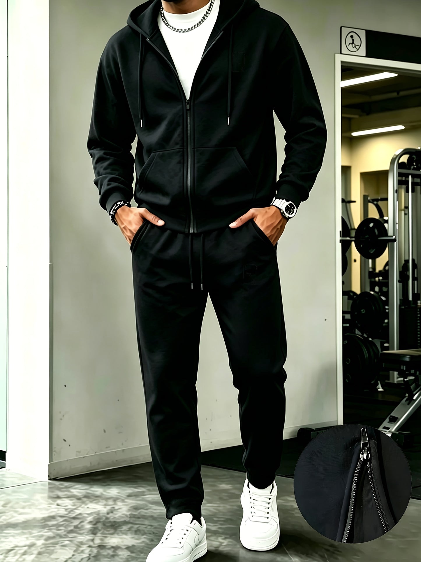 Men's Casual Hooded Sweatshirt and Drawstring Pants Set - Fall/Winter