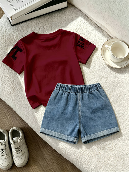 Summer Boys Los Angeles Print T-Shirt & Distressed Shorts Set