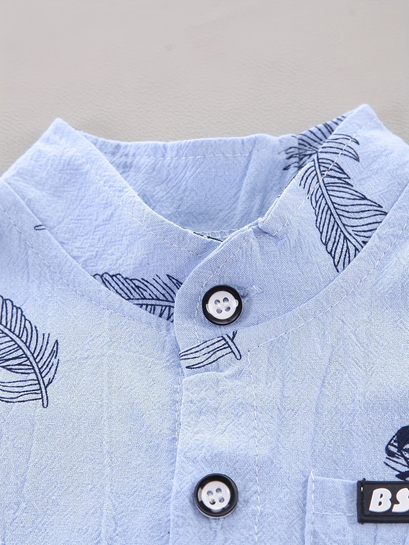 Baby Boys Cotton Feather Print Short Sleeve Shirt & Shorts Set