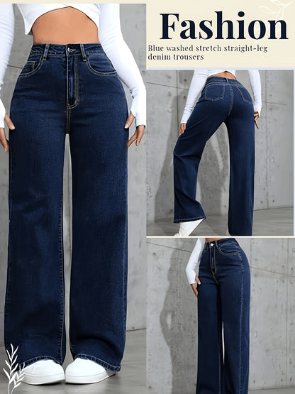 Women's Loose-Fit Stretch Straight-Leg Denim Jeans with Pocket