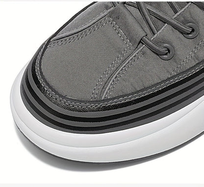 Men's Breathable Casual Sneakers - 2025 Spring New Design, Low-Top Elastic Lace-Up, Grey  White PU Upper with Cushioned EVA Insole  Durable PVC Sole for All-Season Outdoor Running, Gym, Daily Wear, Gym Shoes, Sleek Sporty D