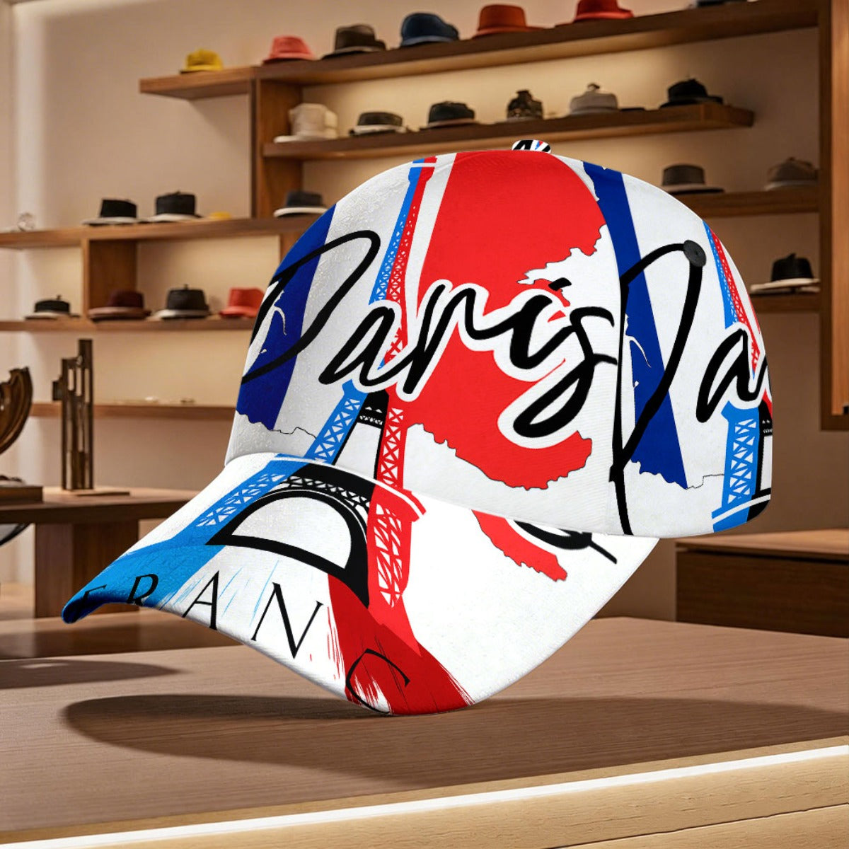 All-Season Polyester Duckbill Hat with Eiffel Tower Print