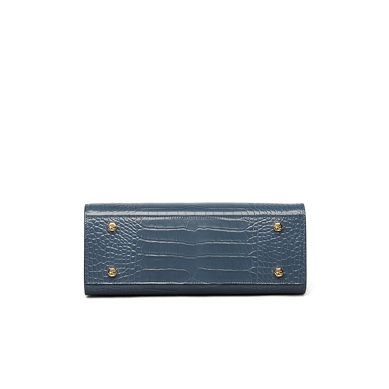 Black Crocodile Pattern Leather Handbag for Women, Large Capacity