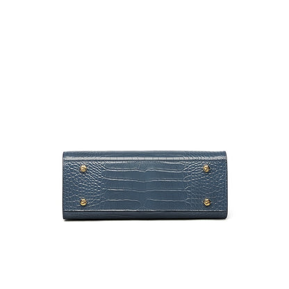 Black Crocodile Pattern Leather Handbag for Women, Large Capacity