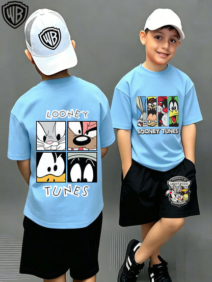 Unisex Cotton Looney Tunes T-Shirt & Shorts Set for Kids
