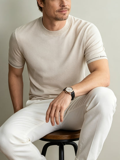 Men's Casual Crew Neck Knit Short Sleeve Summer Shirt