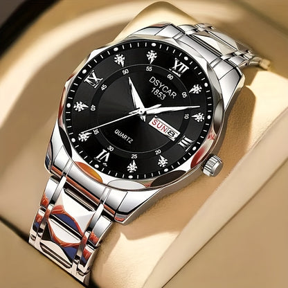 1pc Men's Elegant Watch with Date Display, Stylish Stainless Steel Strap, Quartz Movement Dress Watch, Suitable for Formal and Casual Attire - The Ideal Gift for Him