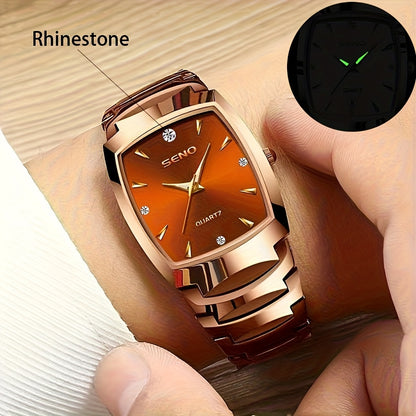 Men's Retro Square Business Watch with IPX7 Waterproof Alloy Strap