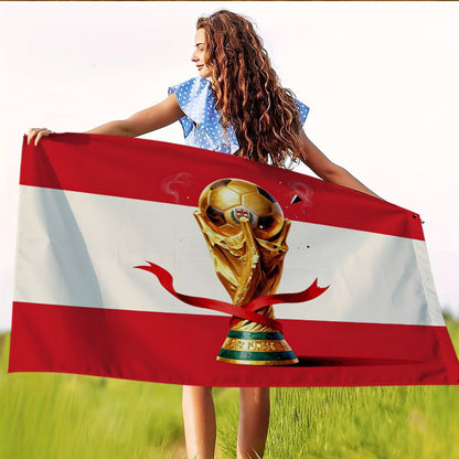Austrian Football Flag with Golden Trophy - Durable Outdoor Banner