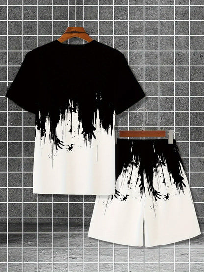 Men'S Print Short-Sleeve T-Shirt And Shorts Set, Breathable Outdoor Casual Sports Outfit, Summer 3D Print Set for Adult Men.