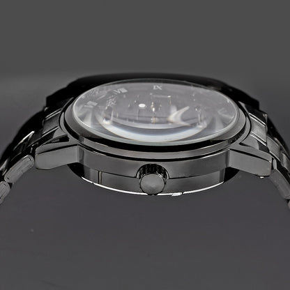 1pc T-WINNER Men'S Luxury Skeleton Automatic Mechanical Watch with Luminous Hands, Black Stainless Steel Strap & Roman Numerals - 3ATM High Quality, Business Casual Style, Includes Gift Box, Business Casual Watch | Skeleton W