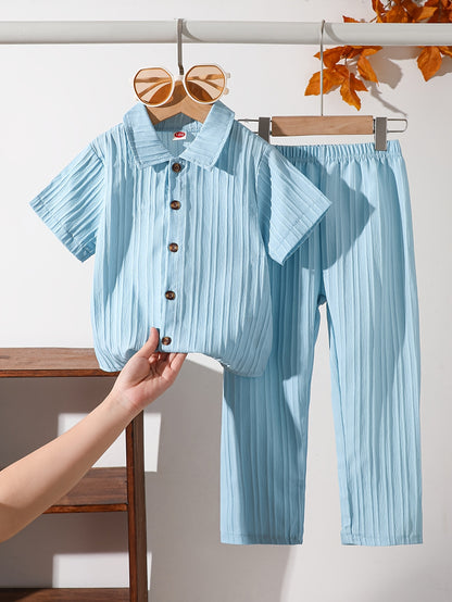 Boys' Casual Short-Sleeve Shirt and Trousers Set for Spring/Summer