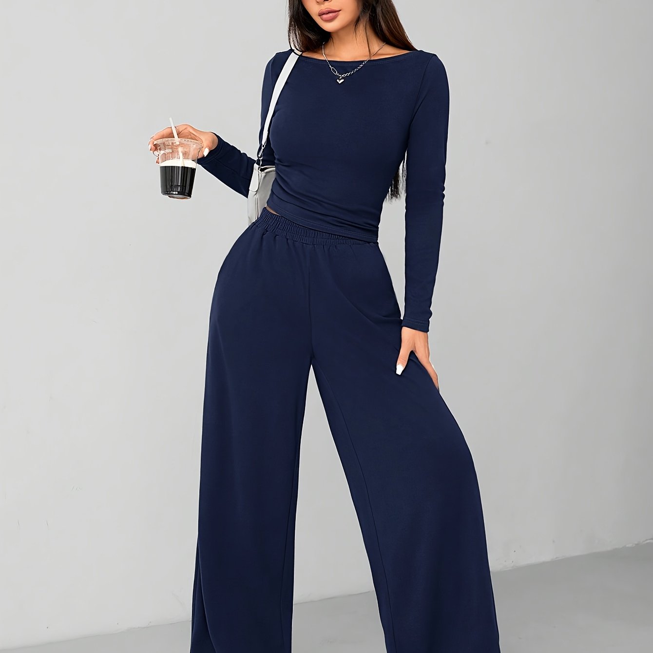 Relaxed Fit Women's Flared Pants Two-Piece Fashion Irregular Home Set