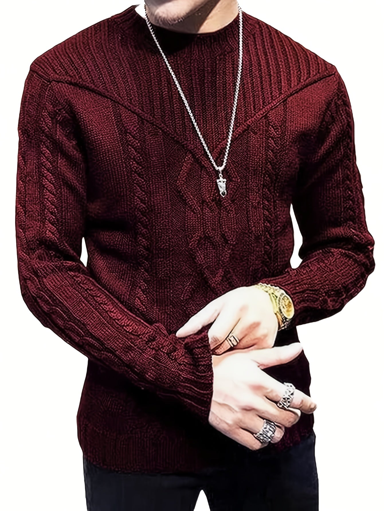 Fashion Knit Round Neck Sweater Pullover - Soft, Breathable, Medium Stretch, Long Sleeve, Casual Top for City Walks, Streets, Outings, Outdoor Activities - Perfect for Autumn and Winter