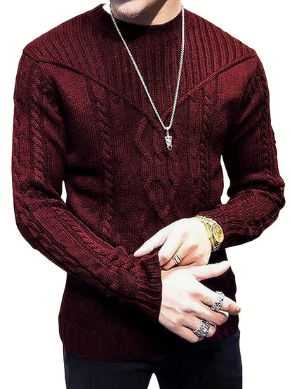 Fashion Knit Round Neck Sweater Pullover - Soft, Breathable, Medium Stretch, Long Sleeve, Casual Top for City Walks, Streets, Outings, Outdoor Activities - Perfect for Autumn and Winter