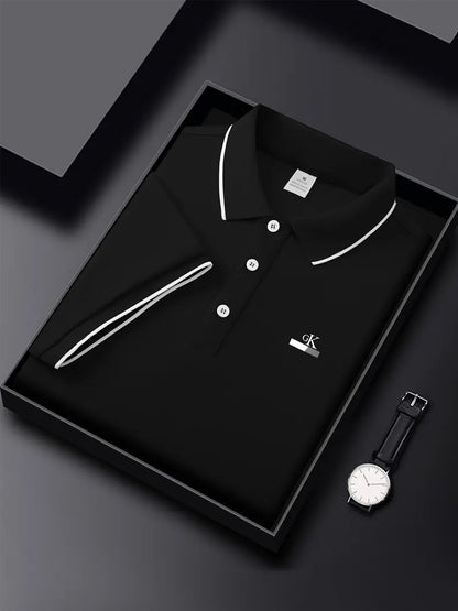 Y1013.46-30.48 cm Black, Navy Blue, Pink, And Beige, Featuring CKZM Graphic Prints, High-End Breathable Golf Shirts, Men'S Tops, Casual V-Neck T-Shirts for Men, Summer Short Sleeves, Men'S POLO Shirts, Men'S Clothing, with a - ayq