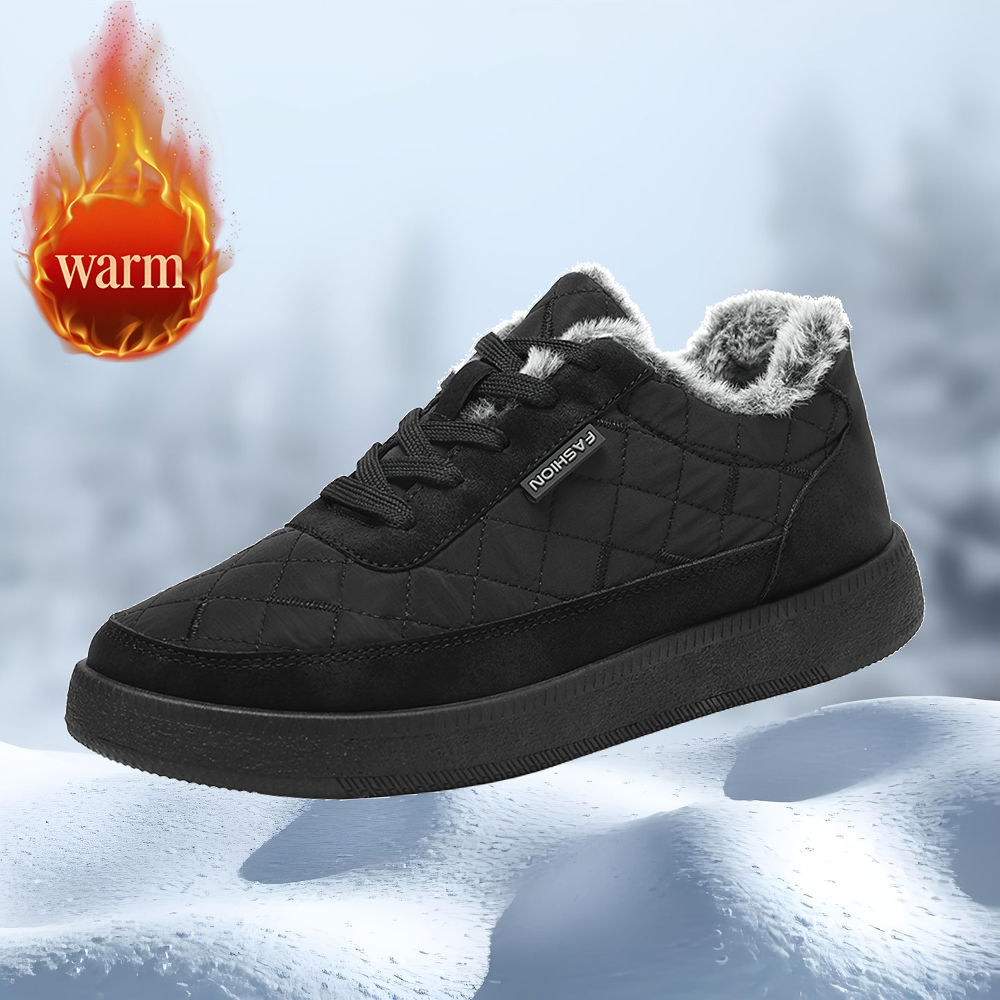 Men'S Winter Boots - Thermal Insulated Cold Weather Shoes with Cushioned Rubber Sole, Lace-Up Ankle Support - Slip-Resistant Traction for Ice, Snow, and Everyday - Low-Top Design in Black/Gray/ - Ideal for Hiking, Travel, Hom