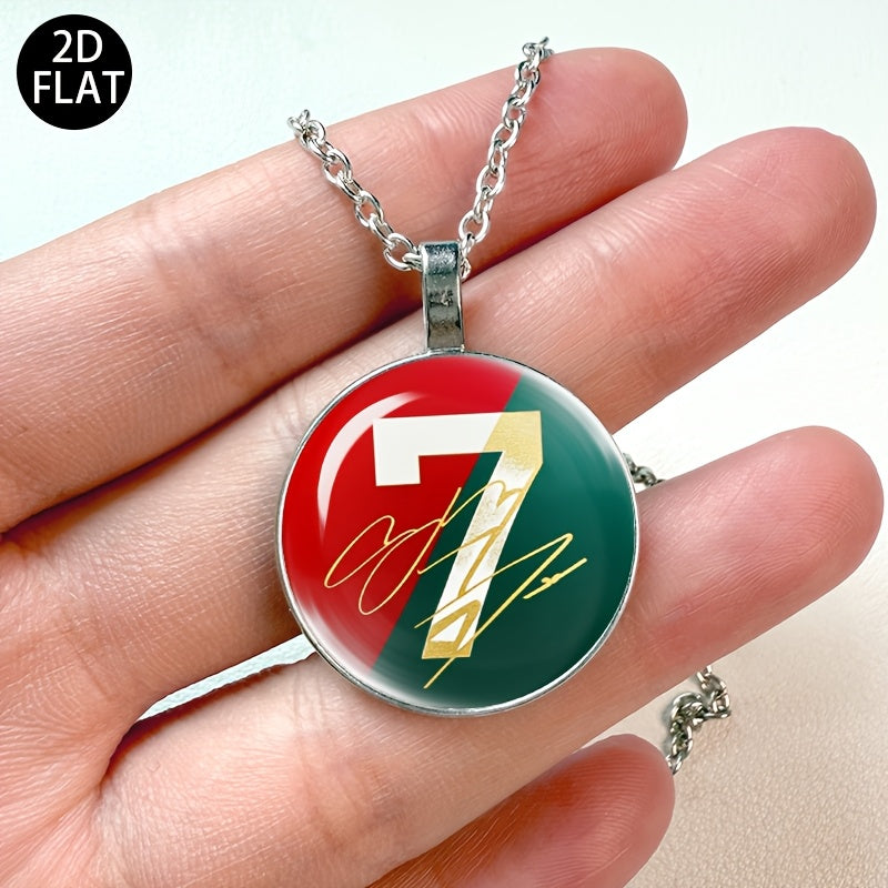 Auspicious Number 7 Soccer Pendant Necklace with Red Green Jersey Desi