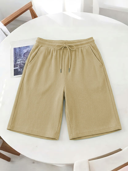 Women’s Casual Loose-Fit Corduroy 5-Point Pants with Elastic Waist