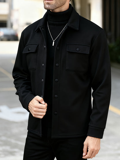 Men's Solid Color Lined Workwear Shirt Jacket with Snap Buttons