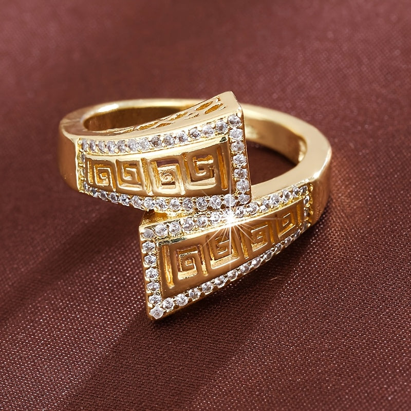 Vintage Geometric Cross Ring for Women in White Gold Plating