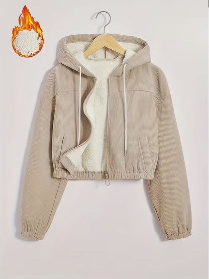 Women'S Black Hooded Jacket with Fleece Lining - Full-Zip Winter Coat, Full-Zip Front Closure, Zippered Pockets, Machine Washable Outer Shell