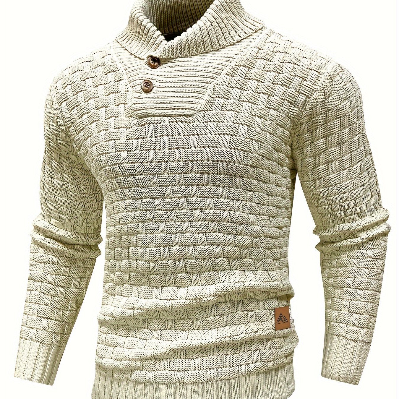 Men's Casual Waffle Pattern High Stretch Sweater, Chic Mature Pullover Sweater For Fall Winter