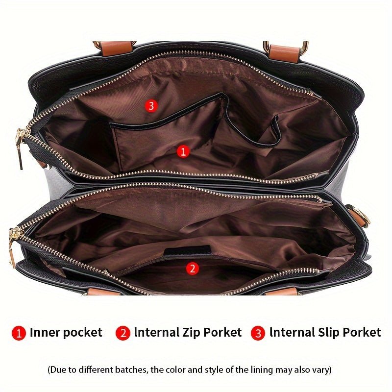 Stylish Black Genuine Leather Handbag with Brown Accents