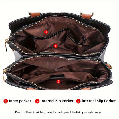 Stylish Black Genuine Leather Handbag with Brown Accents