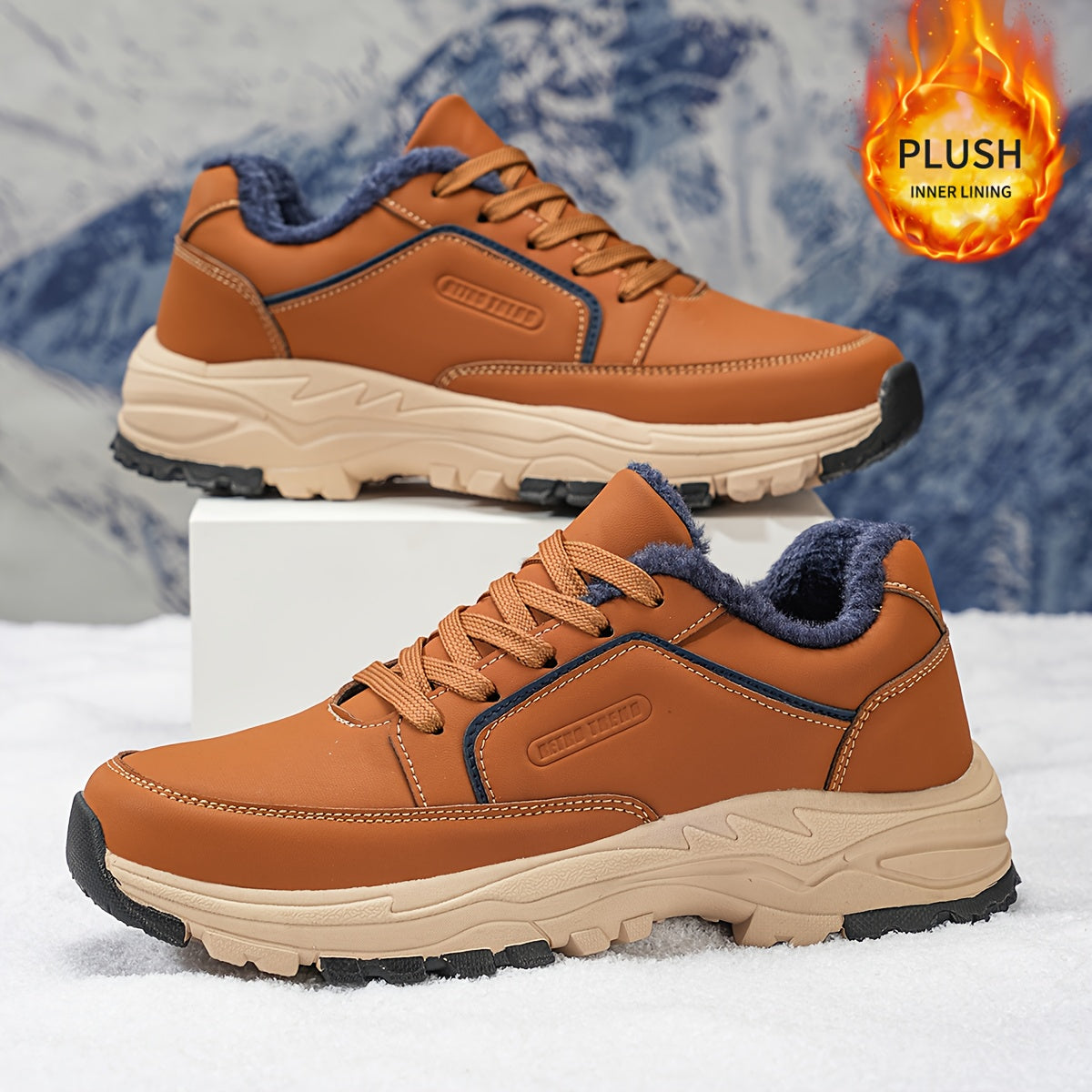 Men'S Low-Top Winter Hiking Boots - Thickened Warm Lining, Anti-Slip TPR/EVA Sole, Geometric Pattern, Faux Cover Upper, Round Toe & Lace-Up Closure for Outdoor, Streetwear, Casual - Autumn/Winter, Hiking Boots, Outdoor Footwe